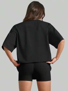 SUPEKYKO 大码女式短袖T恤 - 宽松运动上衣，适合健身、瑜伽和休闲穿着 | 四季皆宜 - 黑色 - 查看 4