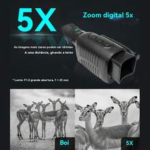 Monóculo de visão noturna para caça, acampamento e observação da vida selvagem, e câmera de vigilância IP54 à prova d'água com infravermelho de 7 níveis e visão noturna ajustável - Preto - Visão 7