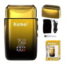 Afeitadora eléctrica KEMEI TX10 Pro 5D - Pantalla LCD inteligente y 120 minutos de batería | Cuchillas dobles + estuche de viaje | Set de regalo para hombres | Regalos para el Día del Padre | Afeitadoras de lámina para hombres | Afeitadoras para hombres - Dorado - Ver 2