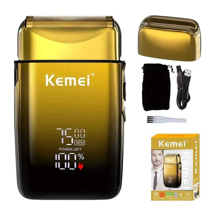 Afeitadora eléctrica KEMEI TX10 Pro 5D - Pantalla LCD inteligente y 120 minutos de batería | Cuchillas dobles + estuche de viaje | Set de regalo para hombres | Regalos para el Día del Padre | Afeitadoras de lámina para hombres | Afeitadoras para hombres