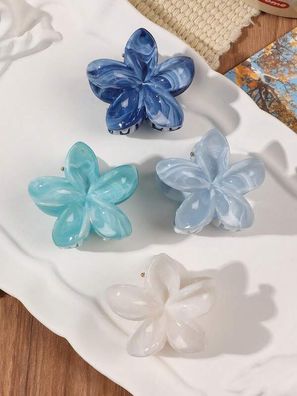 4 buc agrafe de păr mini din material ABS, cu textură florală boemă din marmură, în albastru lac, albastru marin, albastru gri, potrivite pentru plajă de primăvară/vară, petrecere, breton, decorațiuni laterale pentru păr, accesorii de păr, agrafe de păr la modă, accesorii de toamnă, agrafe de păr cu flori de iarnă pentru ținute de vacanță, femeie