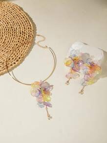 1pc Choker + 1 Pair Earrings Bohemian Ocean Style Shell Flower 3D Floral Choker + Earrings Jewelry Set, Suitable For Beach, Party, Gathering