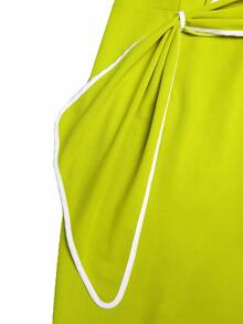 Women Long Sleeve Ruched Wrap V Neck Sheath Office Dress Color Block Midi Party Wear To Work Dresses With Belt,Fall Women Clothes - 綠色 - 查看 6