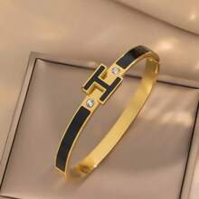 1pc 18K Gold Plated Women's H-Shaped Bracelet, Exquisite Jewelry Bracelet, Best Gift For Ladies On Easter, Christmas, Mother's Day (No Gift Box) - Letter H - View 8