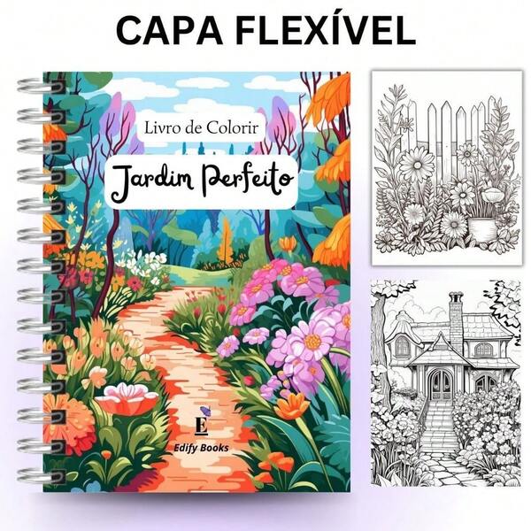 Livro de Colorir Adulto Jardim Perfeito Capa Flexível Espiral  A5 gramatura 120g  50 páginas