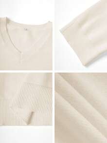 Pull tricoté à col V, manches longues, automne pour femmes. Vêtement décontracté et mignon - Blanc - Voir 11