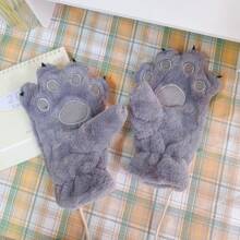 1 Pair Colorblock Bear Paw Design Gloves, Thermal Lined Warm Scarf Gloves, Windproof Outdoor Gloves For Students, Couples, Casual Wear In Autumn/Winter