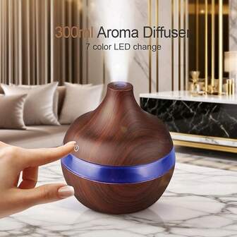 300ml Wood Grain Mini Aroma Diffuser, USB Powered Humidifier Suitable For Bedroom And Living Room