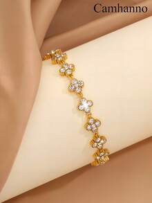 Camhanno 1 Pc Elegant And Exquisite Stainless Steel Bracelet, Creatively Designed With Four Leaf Flowers, Perfect Holiday Gift