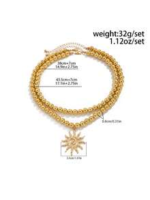 2pcs/Set Sunflower Pendant Beaded Double-Layer Necklace Set, Fashionable & Versatile For Men - Sunflower - View 12