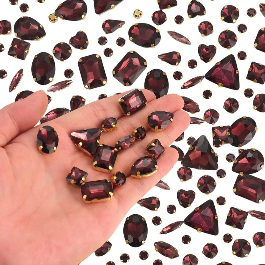 1 包约 130 颗金色缝制水钻，混合形状金属爪缝制玻璃宝石，银色