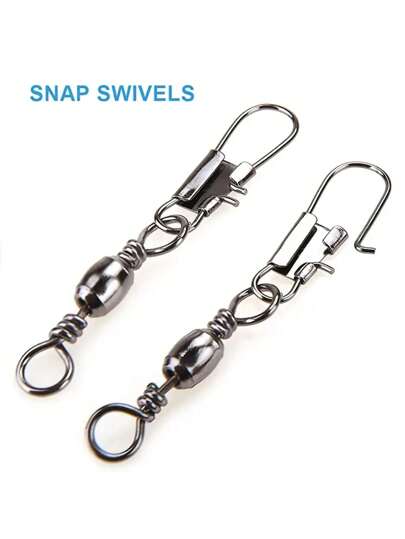 20/50/100 Conectores de anzuelo de pesca duraderos, equipados con un dispositivo giratorio con forma de barril, adecuados para pesca de agua dulce y salada