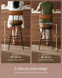 VASAGLE EKHO Colección - Juego de 2 Taburetes de Bar, Sillas Giratorias de Barra con Respaldo, con Costuras, Moderno Siglo Medio, Altura 65 cm, Barra Cocina, Marrón Caramelo - Marrón - Ver 6