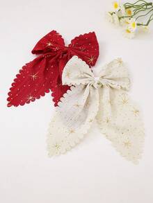 Bộ 6 kẹp tóc nơ in họa tiết lá kim loại nhiều màu sắc cho bé gái, phụ kiện tóc bằng vải xếp ly chắc chắn, dùng hàng ngày. - Nhiều màu - Xem 3