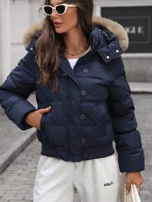 Winterjacke für Damen mit Kapuze, Fellkragen, Reißverschluss, Wattierung und Verdickung, warme Oberbekleidung