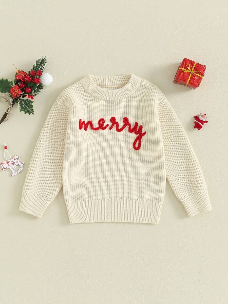 Suéter navideño para niño/niña pequeño, suéter de punto con bordado de ...