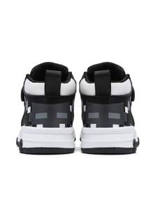 1 Pair Children's Mixed Material Splice Leather Waterproof Platform Mid-Top Casual Sneakers, Fashion Unisex Kids Sports Shoes, Suitable For All Seasons - Black - View 5