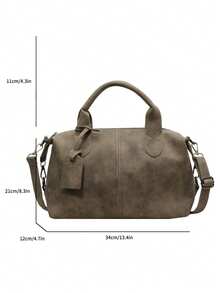 New Vintage PU Leather Women Handbag, Fashion Zipper Shoulder Bag With Detachable Strap, Women Work Travel 2-In-1 Bag, Gray, Black, Green - Khaki - View 4