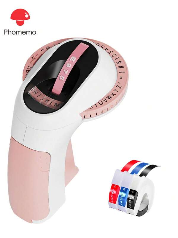 Phomemo Phomemo 1 conjunto E975 Máquina de etiquetar em relevo com 3 fitas de 9 mm/3/8" (1 preta/1 azul/1 vermelha), etiquetadora retrô portátil em relevo, mini etiquetadora em relevo com 3 rolos de fitas de etiquetar em relevo para casa, escritório, faça você mesmo e artesanato, etiquetadora 3D com legibilidade nítida, mini etiquetadora portátil com fitas à prova d'água, resistentes ao desgaste, à temperatura, à gordura e ao desbotamento