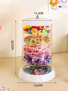 1 Peça Caixa Giratória de Armazenamento de Acessórios para Cabelo com Compartimentos Múltiplos, Organizador de Grampos e Laços de Cabelo, Caixa de Exibição de Acessórios para Cabelo de Crianças, Organizador Multiuso para Pentes, Óculos, Pincéis de Maquiagem etc., Material PET Simples e Prático, Presente Perfeito para o Dia da Criança e Aniversário