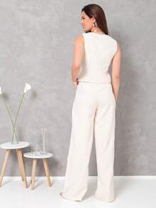 Women's Vest And Tailored Trousers Set - 米色 - 查看 6
