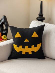 1pc Halloween Ghost& Witch& Spider& Pumpkin Exquisite Embroidery Cushion Pillowcase, Decorated For Multiple Room Types And Sizes, Machine Washable, Zipper Closure, No Pillow Core Home Decor Halloween Decor Room Decor Pillow Case Pillow Cases Cushion Cover Cushion Covers