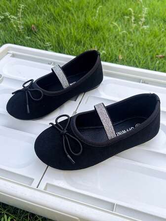 女童纯色平底玛丽珍芭蕾舞鞋，带蝴蝶结装饰 - 优雅、休闲、百搭、适合跳舞、适合所有季节