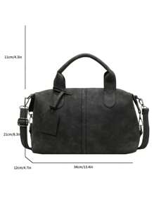 新款复古PU皮女士手提包，时尚拉链单肩包，配可拆卸肩带，女士工作旅行二合一包，灰色、黑色、绿色 - 黑色 - 查看 3