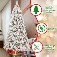 4/5/6/7/7.5/8/9FT Artificial Christmas Tree, PVC Hard Needle Mixed Flocking Tree, Simulated Pine Needle Christmas Tree, With Detachable Metal Base, Christmas Tree For Winter Party Decorations, Indoor Christmas Decorations