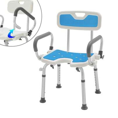 Shower Chair With Removable Armrests And Backrest, Height Adjustable Bathroom Stool With Non-Slip Feet, Up To 150 Kg, Shower Stool For Seniors