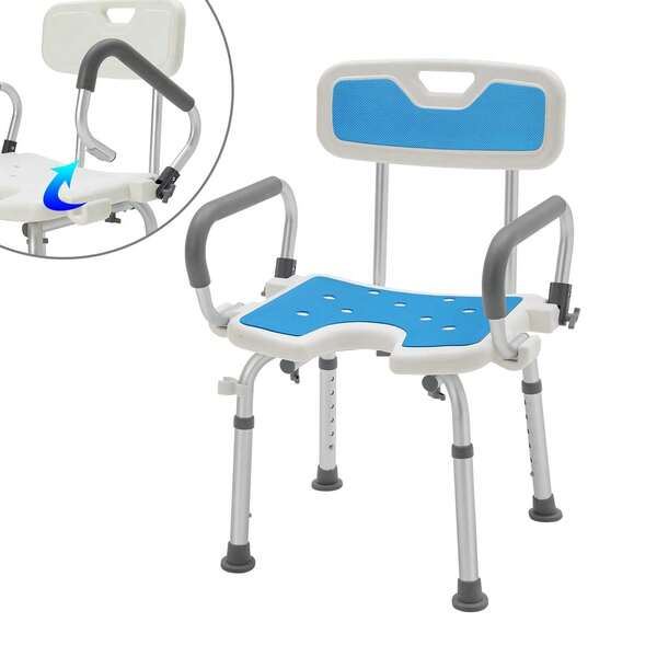Shower Chair With Removable Armrests And Backrest, Height Adjustable Bathroom Stool With Non-Slip Feet, Up To 150 Kg, Shower Stool For Seniors