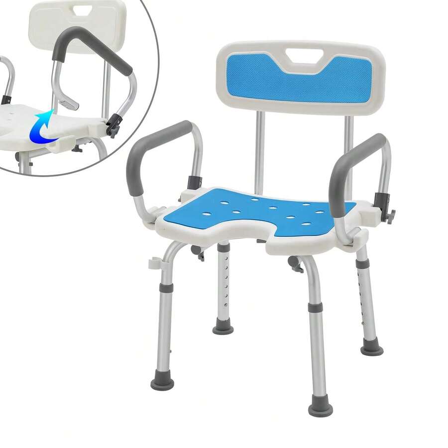 Shower Chair With Removable Armrests And Backrest, Height Adjustable Bathroom Stool With Non-Slip Feet, Up To 150 Kg, Shower Stool For Seniors - Baby Blue - View 1