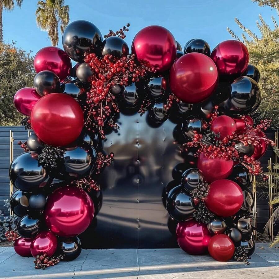 133Pcs Black Red Balloons Thick Double Stuffed Black Burgundy Balloon Garland Arch Kit For Gothic Vampire Till Death Do Us Rip To Twenties Halloween Birthday Party Decorations Home Decor Room Decor Halloween Decor - Multicolor - View 1