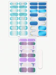 48pcs Mermaid Nail Strips, Summer Fish Scale Shell Self-Adhesive Nail Full Wraps, Women's And Beach DIY Nail Art Stickers