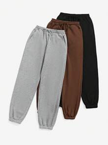 New Women's 3-Pieces Casual Drawstring Sports Trousers, Home Sports Trousers, Autumn And Winter Warm Pants Suitable For Home Warmth Outdoor Sports Gatherings, Fall, Cozy Clothes - 彩色 - 查看 3