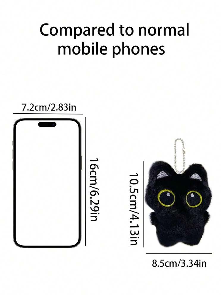 1pc Big-Eyed Black Cat Plush Pendant Cute Black Kitten Keychain Cute White Plush Kitten Bag Keychain Ornaments Student Backpack Pendant Cute Plush Pendant Schoolbag Pendant Car Keychain Cartoon Keychain, Keychain Ornaments Small Pendant Couple Keychain Boys And Girls Gifts, Friends Gifts, Event Souvenirs. - Multicolor - View 6