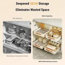 Telescopic Drawer With Handle & Adhesive, Extendable Drawer For Kitchen Cabinets, Spice Rack, Drawer Organiser, Kitchen Storage Shelves For Kitchen, Bathroom, No Drilling - 25*48CM - View 6