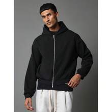 Oversized Full-Zip Athletic Hoodie Fleece Sports Casual Winter Workout Activewear Comfortable Streetwear Cozy Warm Heavyweight Training Autumn - 黑色 - 查看 2