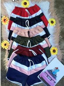 Women's Shorts With String And Elastic Fashion Stylish Summer - 酒紅色 - 查看 1