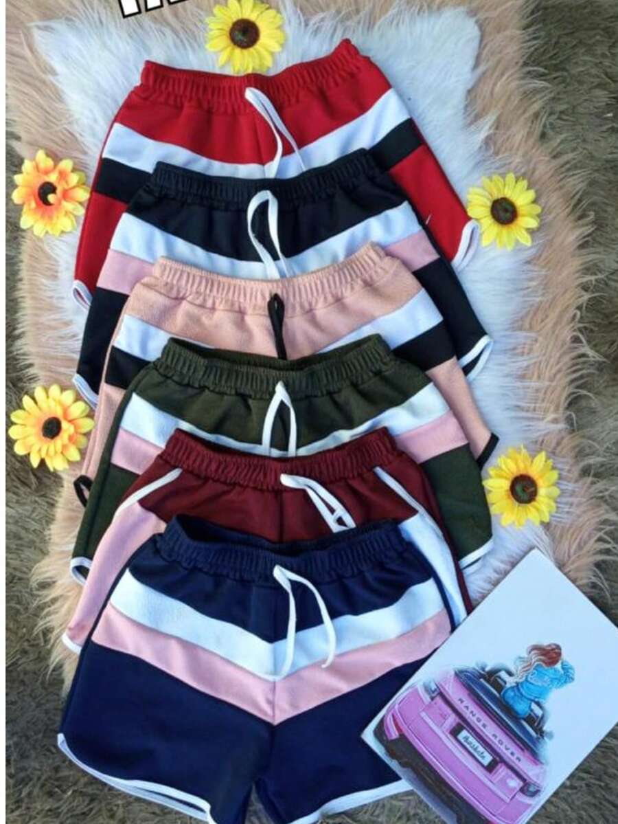 Women's Shorts With String And Elastic Fashion Stylish Summer - 酒紅色 - 查看 1