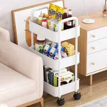 1pc 3-Tier Storage Rack, Plastic Material, Floor Standing Installation, Gold Pipe Included, Suitable For Kitchen, Bathroom, Bedroom, Living Room, Vertical Shelving Unit - Multicolor - View 6