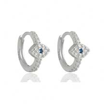 925 纯银复古蓝水晶恶魔眼耳环，椭圆形设计，女士防过敏珠宝，适合日常和派对佩戴，附赠礼品盒 - 銀色 - 查看 2