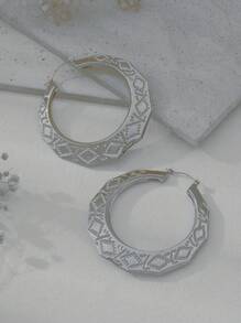 1 Pair Exaggerated Hiphop Boho Style Metal Rhombus Decor Round Earrings, Suitable For Women Daily Wear, Diameter 2.52in