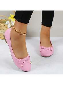 Womens Low Block Chunky Heels Pink Pumps Ladies Dress Shoes Round Toe Comfortable Office Slip On Shoes ROUDI-1 - Pink - View 4