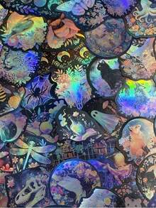 50 piezas de pegatinas láser holográficas impermeables de vinilo para botellas de agua, portátiles, monopatines, scrapbooking, diarios, cuadernos - Multicolor - Ver 8