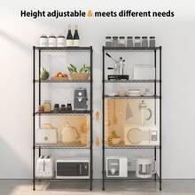 Vandise Adjustable Metal Storage Shelves (3/4/5 Tiers) | Modular Organizer Rack For Kitchen, Bathroom, Office | Customizable Layout - Black - View 4