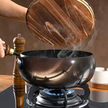 Uncoated Iron Pot With Lid, Large Capacity Non-Stick Chinese-Style Iron Pot, Multi-Functional Frying Pan, Can Be Used For Soup Cooking, Stir-Frying, Even Heating, Suitable For Any Stove, Suitable For Hotels, Restaurants, Outdoor Camping, Picnics, Gifts. Christmas Gift, Cookware Set - Multicolor - View 3
