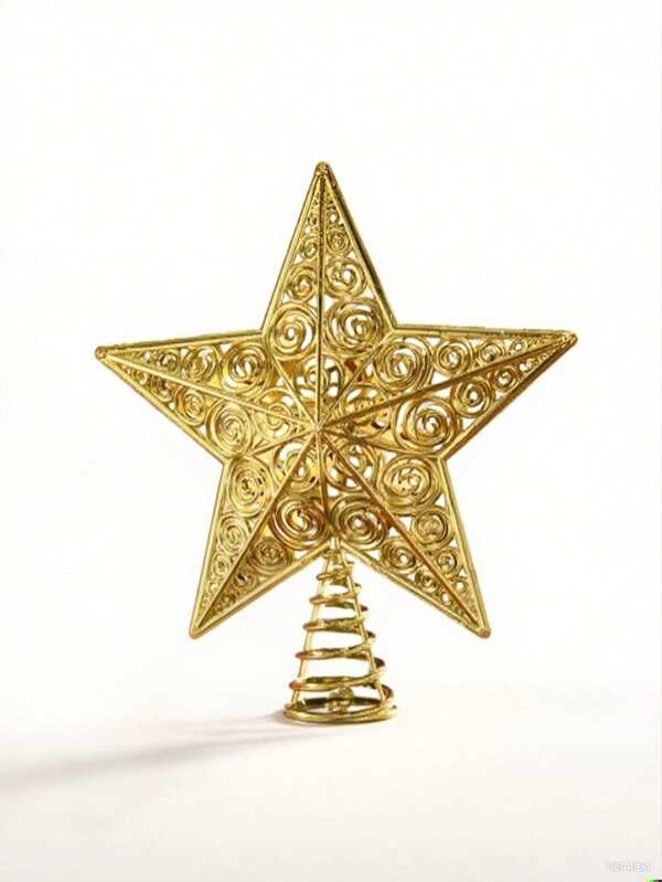 Estrela Vazada Eletroplaqueada Decorativa, Estrela de 5 Pontas para Enfeitar a Árvore de Natal, Decoração de Inverno para Ambientes Íntimos