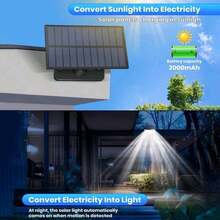 1/2个太阳能户外灯，280颗LED灯珠，3种模式人体感应户外灯，带遥控器，防水太阳能户外安全泛光灯，适用于庭院、露台、花园、车库（单个280颗LED灯珠/2000mAh = 6个100颗LED灯珠/1200mAh） - 三頭壁燈-分體 - 查看 6