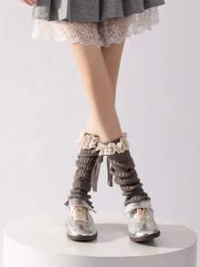 1双秋冬蕾丝长筒袜，洛丽塔蝴蝶结芭蕾舞风格，可爱腿套，异域风情Y2K，舒适 - 彩色 - 查看 9